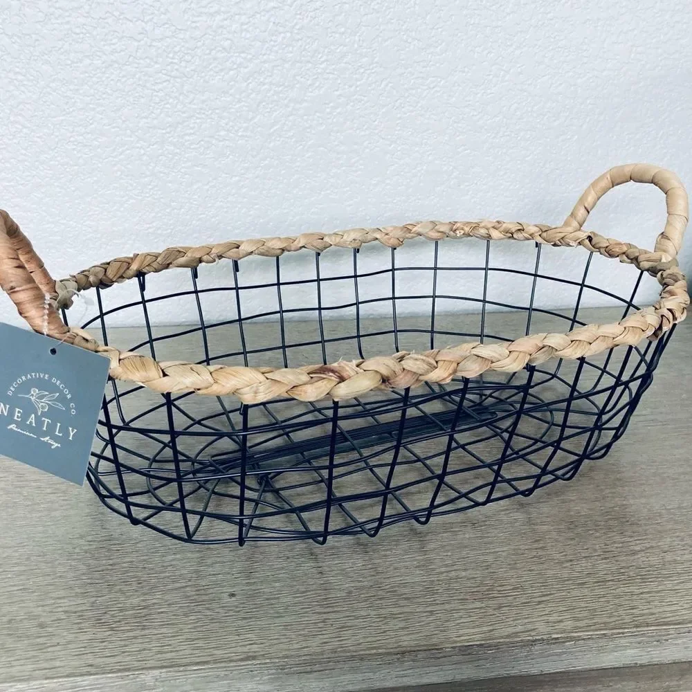 Farmhouse Rustic Modern Metal Décor Basket Lg